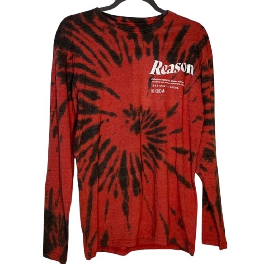 Reason long sleeve men's tie dye shirt outdoor top red and black